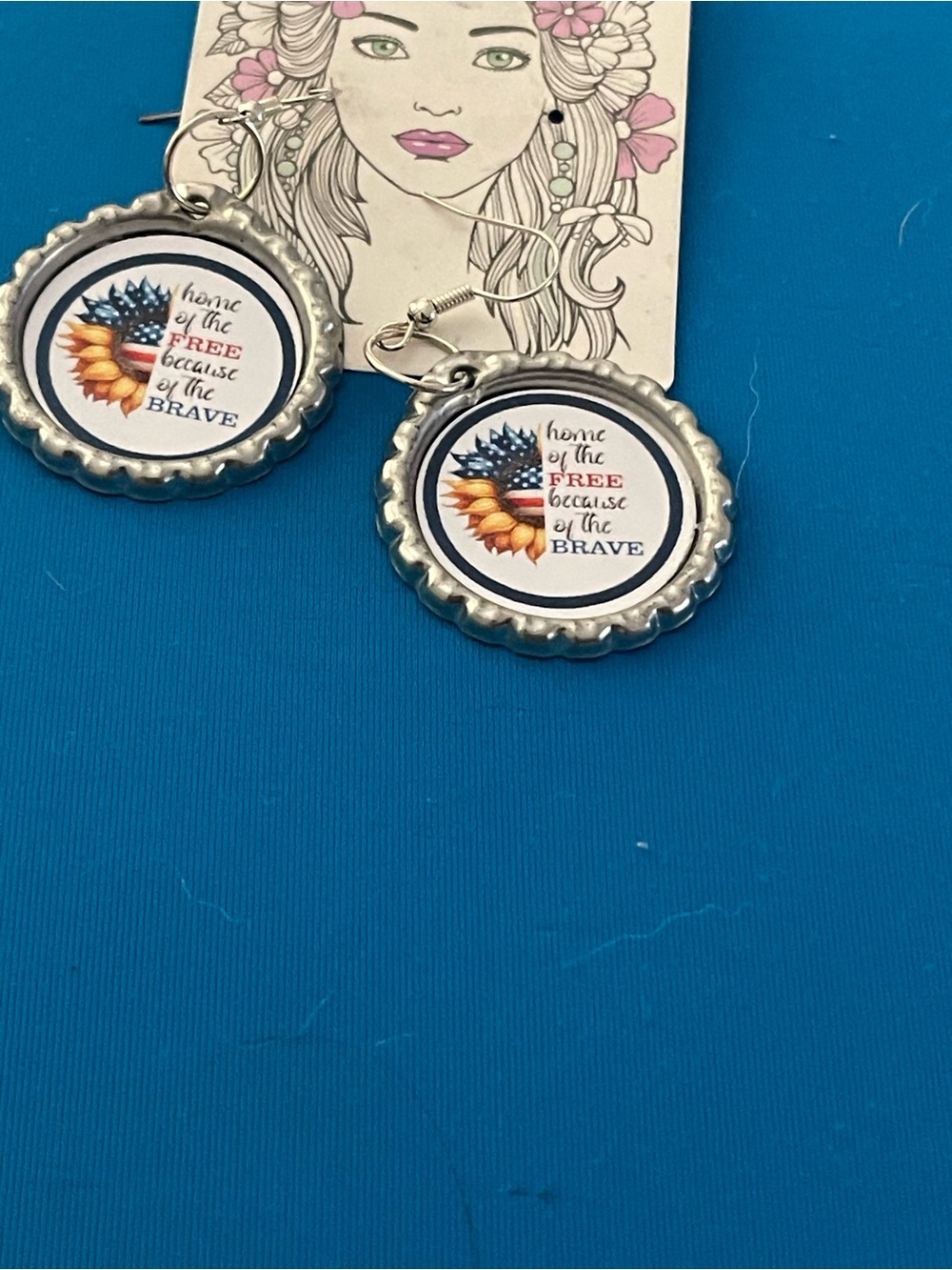 Patriotic 'Home of the Free' Bottle Cap Earrings - Red, Blue, Gold